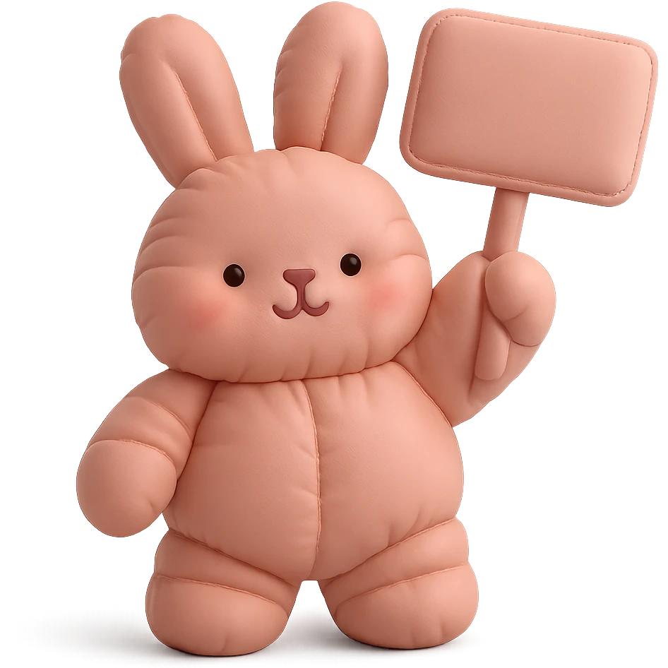 rosy bunny holding signboard high, cushion style emoji