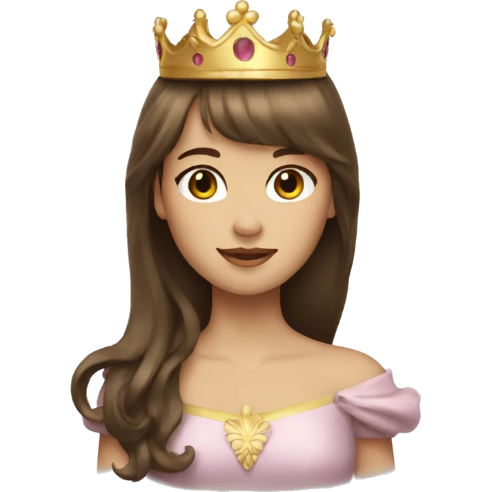 girl with long brown hair and bangs with a crown emoji