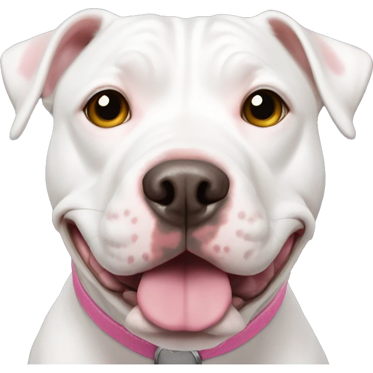 White pittie with tan spot on eye and pink nose emoji