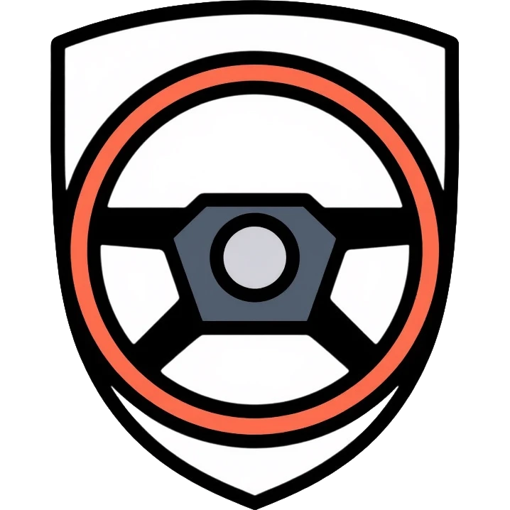 a steering wheel inside of a shield representing safe driving emoji