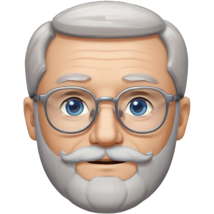 Create me an emoji of an old man. Gray really short size hair. Gray follow-up full beard. Squarer Glasses. Blue eyes. Little smile emoji