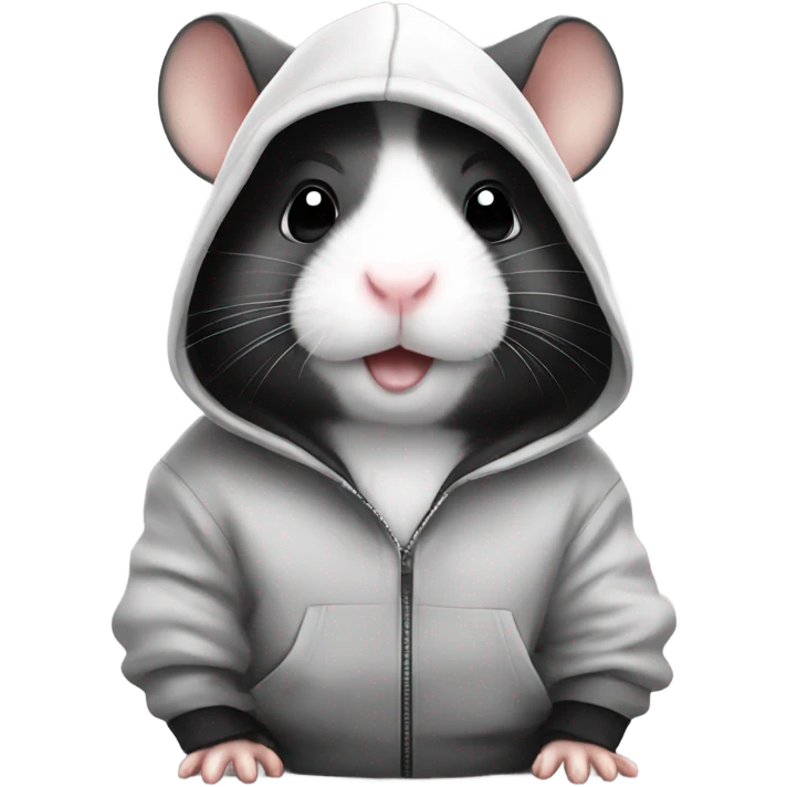 Black and white hamster with a hoodie emoji
