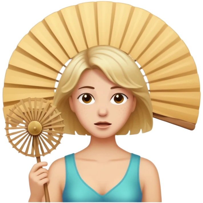 mulher com muito calor se abanando com leque emoji