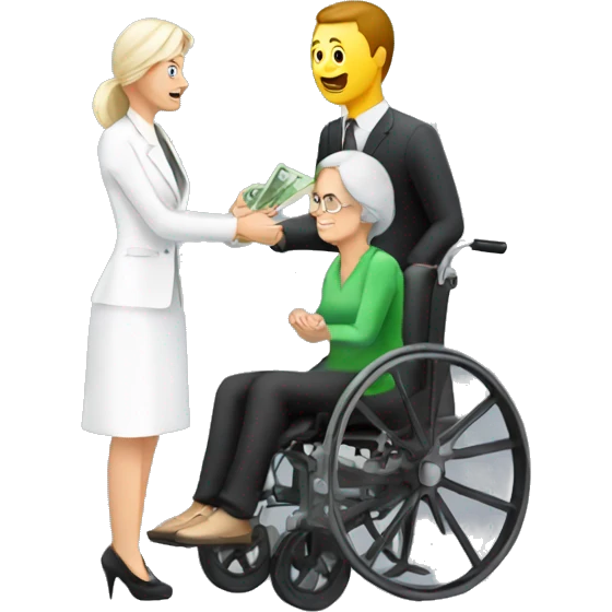 person in wheechair talking australian money with lady emoji