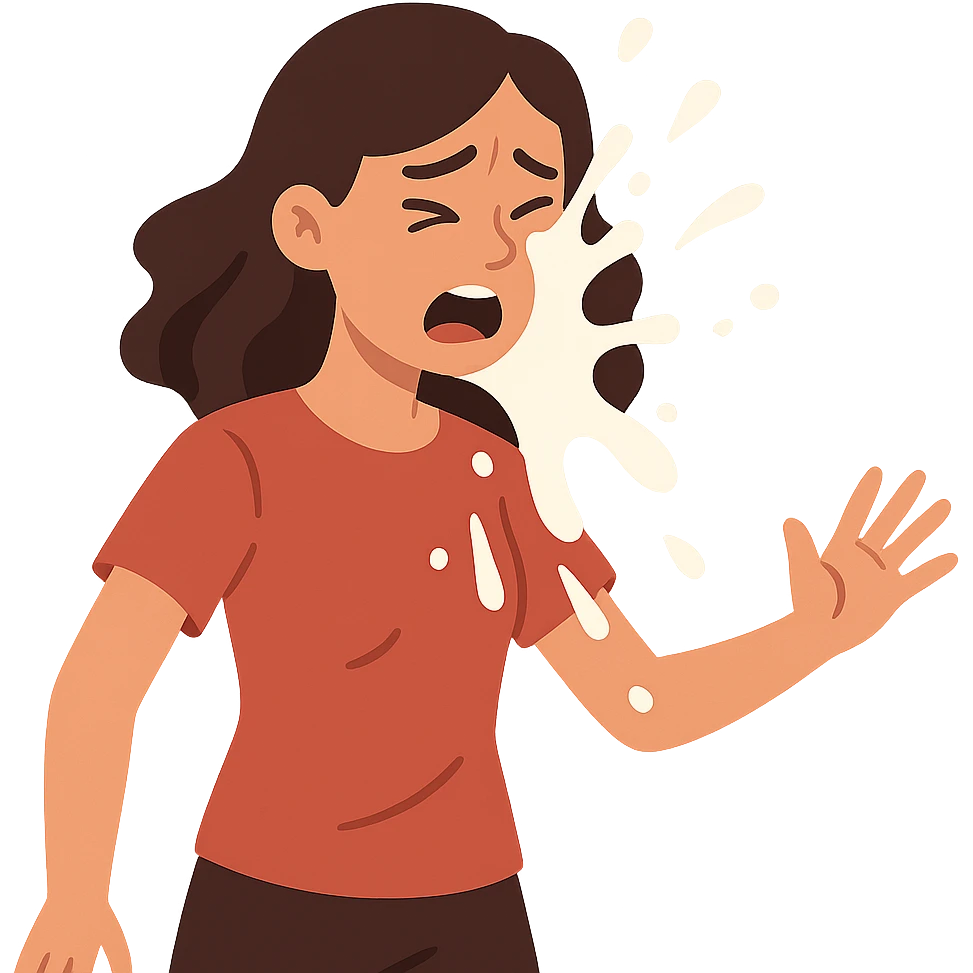 flat toon style girl being hit with a splash of milk emoji