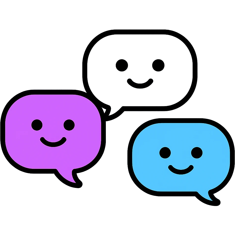 Make the chat conversation bubbles transparent, keeping only the purple and blue outlines and shapes, with no background. emoji