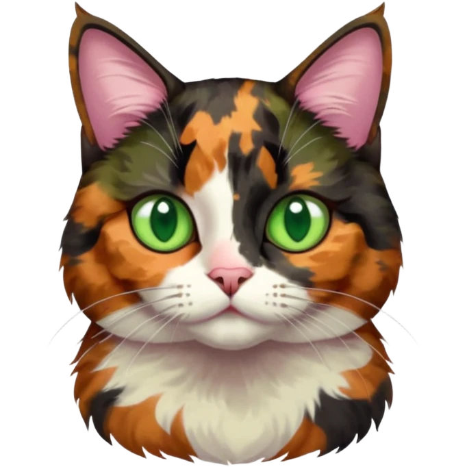 dark tortoiseshell cat half pink nose green eyes emoji