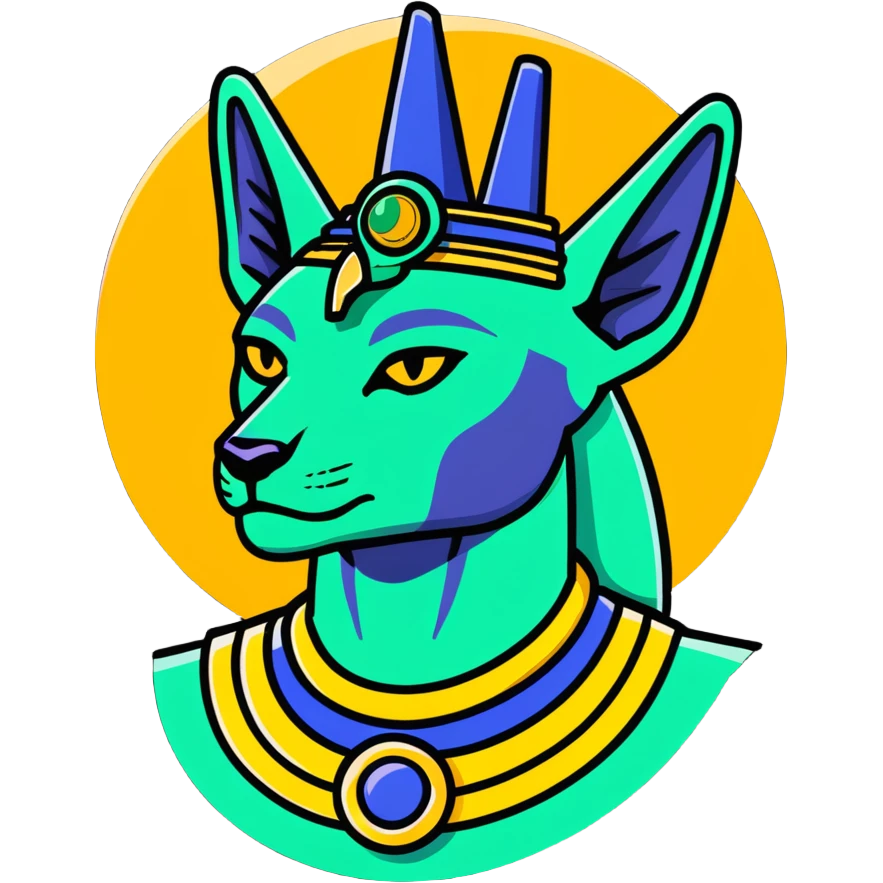 Egyptian gods Osiris with green skin and Atef crown, Khonsu with falcon head and moon symbol, and Anubis with jackal head standing together emoji