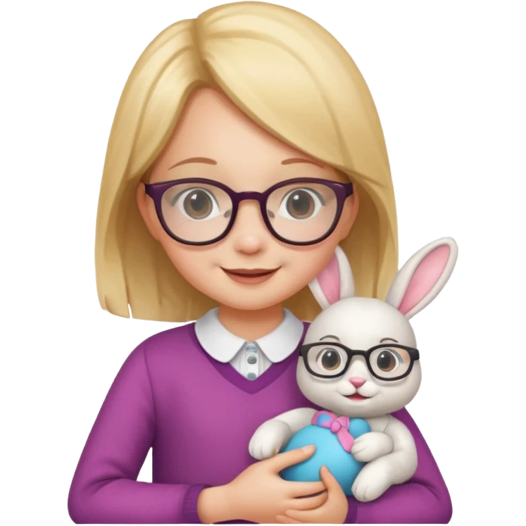 Girl kid with glasses → holding a toy rabbit emoji