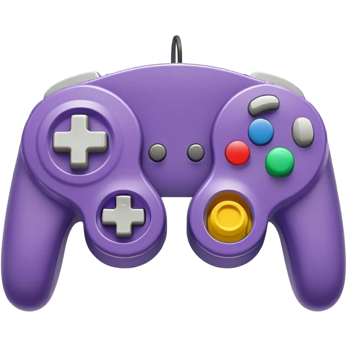 Clash of Clans aesthetic: Cinematic Playful GameCube Controller Portrait Emoji, rendered in a 3D vector-style similar to standard emojis with minimal shading and bold, simplified shapes. A compact, distinct form with signature details, softly glowing with a nostalgic gaming charm. Simplified yet unmistakably iconic, highly detailed and consistent, glowing with a soft radiance and high shine. Stylized with a touch of retro gaming magic and a soft glowing outline, capturing the essence of a beloved gaming relic with a friendly, playful manner! emoji