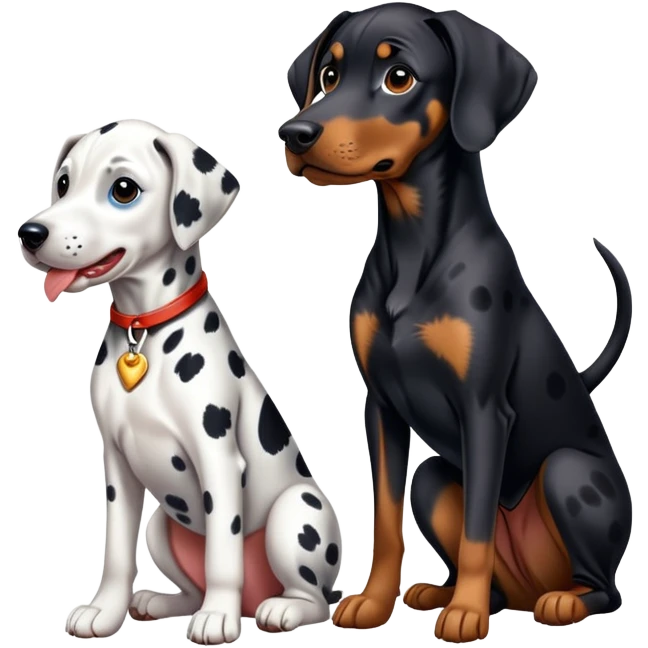 1 Dalmatian adult + 1 dobermann puppy emoji