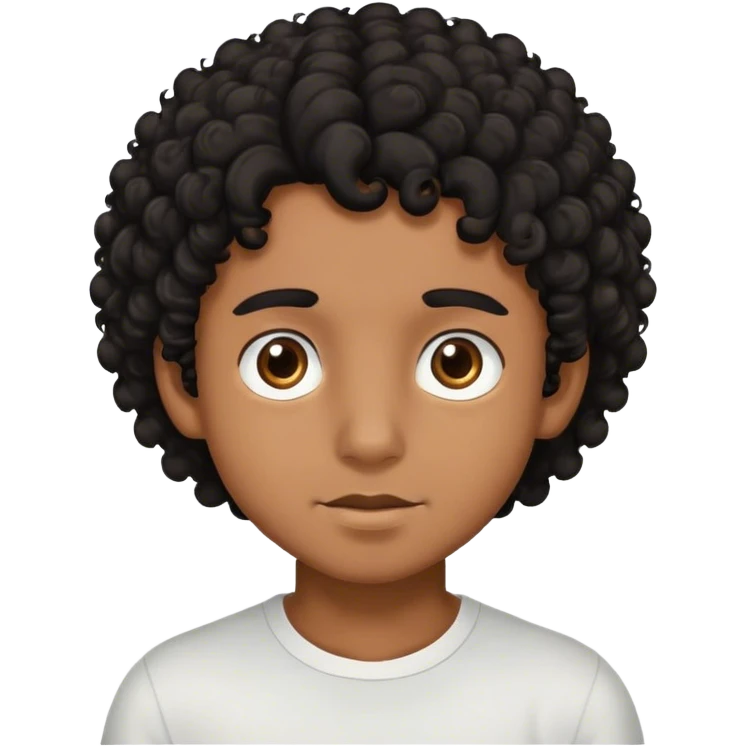 Brown-skinned boy with black curly hair and with brown eyes emoji