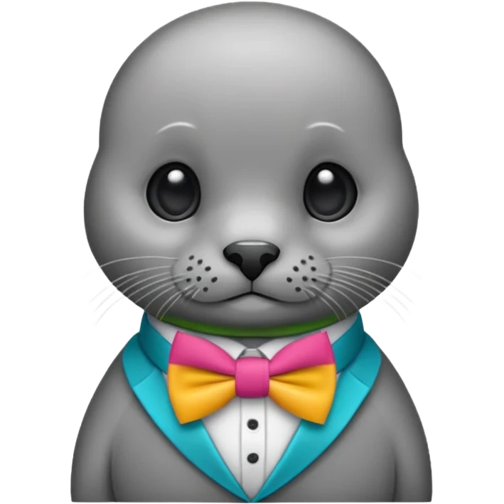 a seal wearing a colorful bow tie emoji
