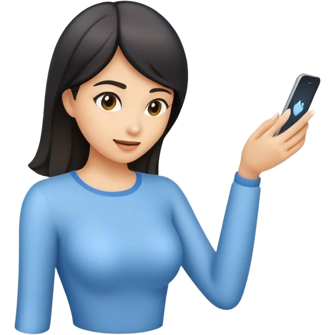 Woman swiping up on invisible screen emoji