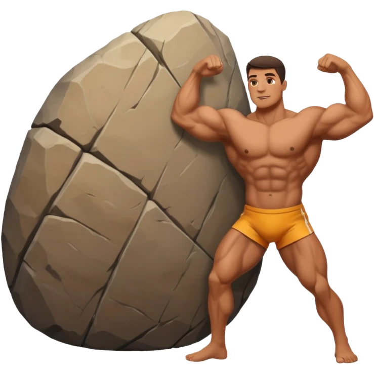 a man pushing a huge rock emoji