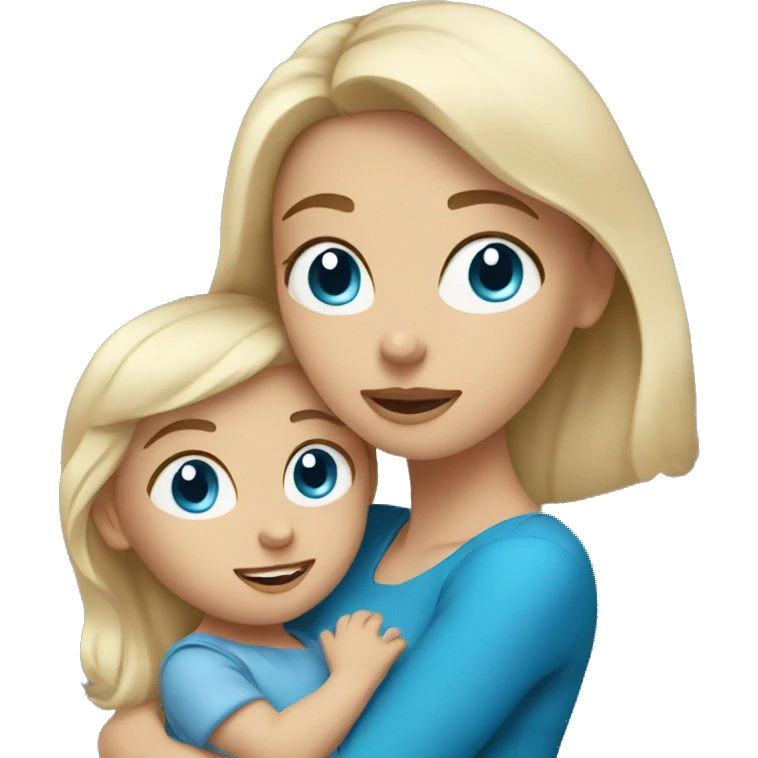 Brunette woman with blue eyes holding blonde toddler girl with blue eyes emoji