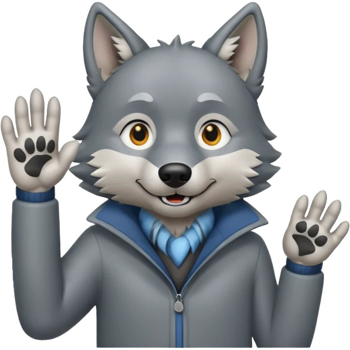  A real wolf waving his hand while he's standing but  emoji