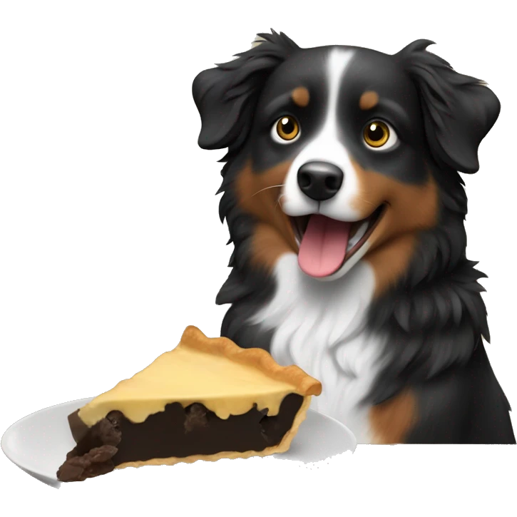 Small black australian shepherd dog eating pie  emoji