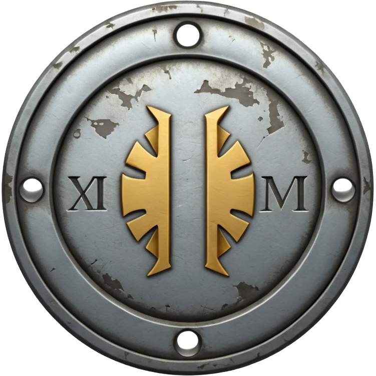 a steel badge with engraved roman numerals—looks battle worn emoji