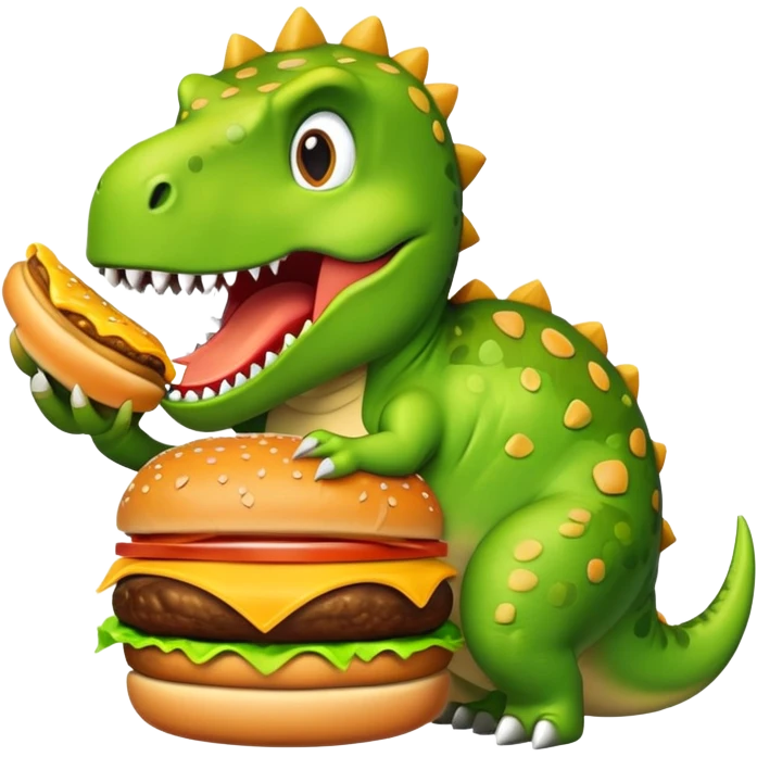 dinosaur with cheeseburger emoji