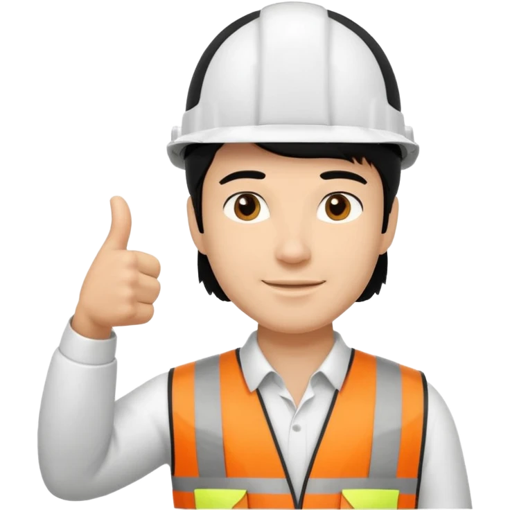 Una persona con pelo negro varon con casco blanco inginiero cilvil pulgar arriba emoji