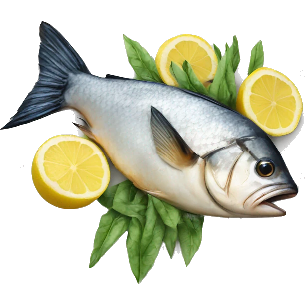 Realistic grilled fish with lemon on the side emoji