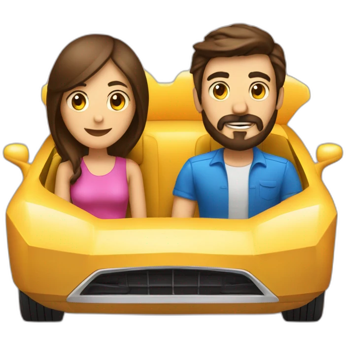 Brunette-bearded man-and-brunette-girl-roadster-car made of food -driving emoji