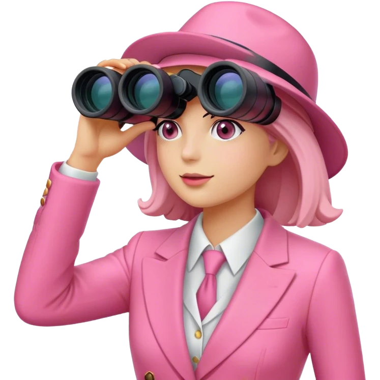 woman in a pink suit looking through binoculars, front view emoji