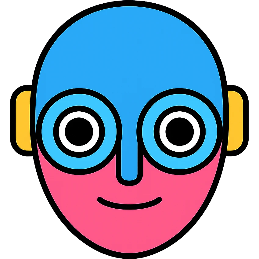 Arrange the AI robot face emoji to be more colorful and futuristic in atmosphere, with no background. emoji