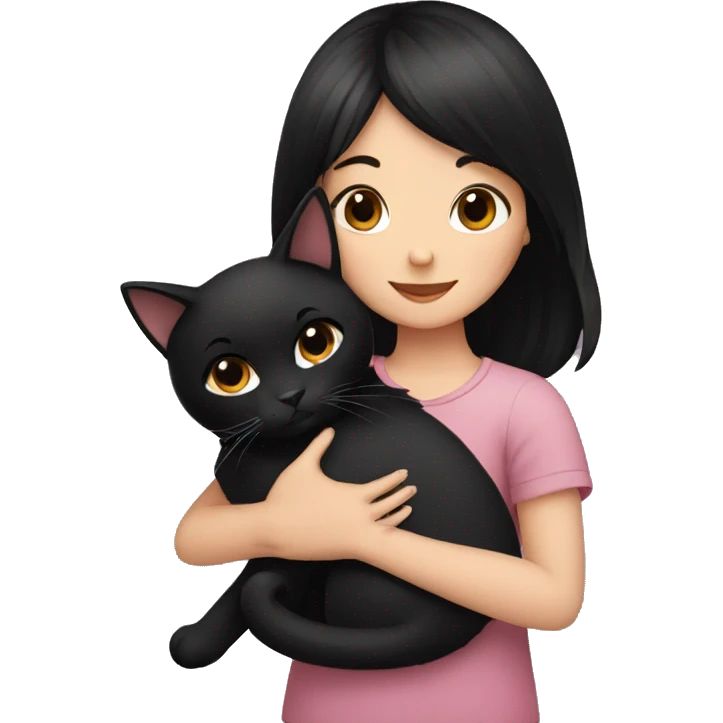 girl with black hair hugging a black cat emoji
