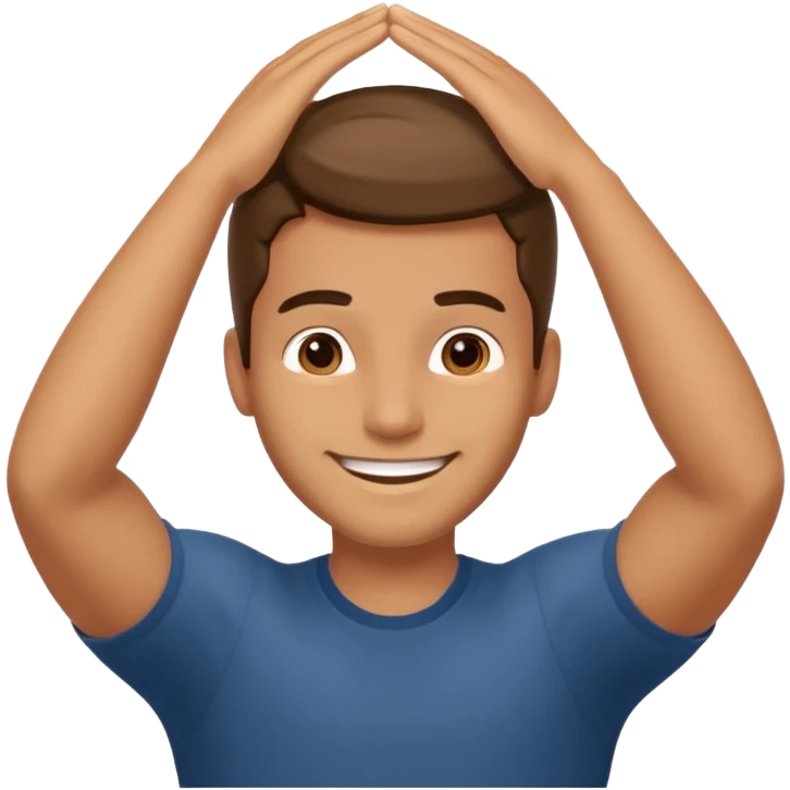 Picture of a handsome man smiling like he is very confident in himself with his hand on his head emoji