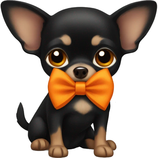 Black chihuahua with orange bow emoji