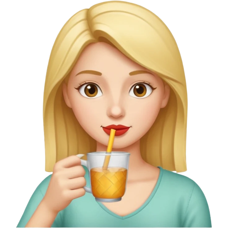 woman sipping from a cup with a straw, friendly and clear emoji