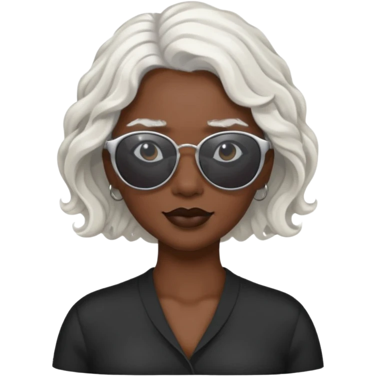 Woman, white girl, dark skin, White hair, wavy hair, sunglasses, emoji