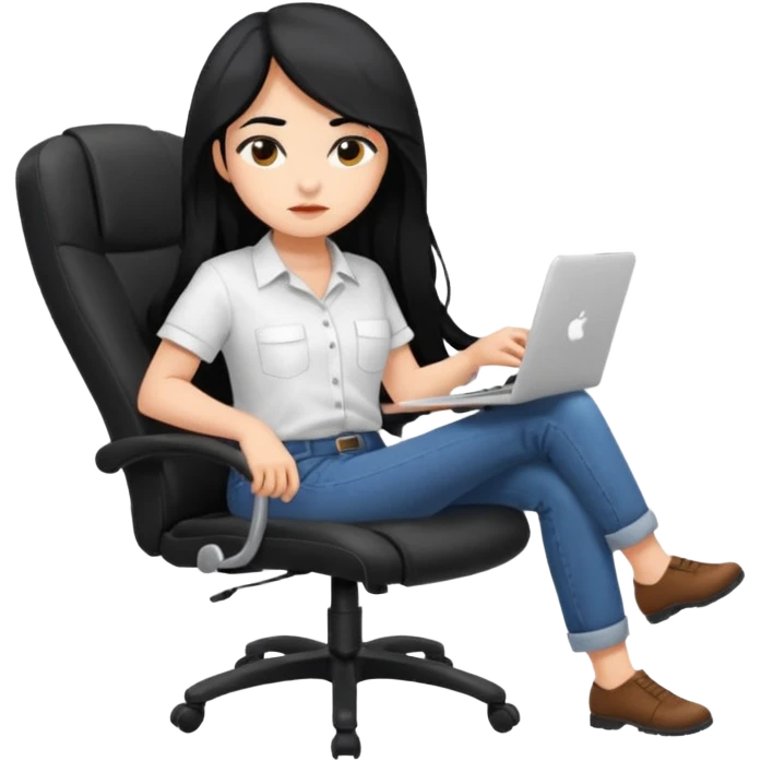 girl that is moving in their chair of work but its not disable just lazy with black long hair and skin a bit latin  emoji