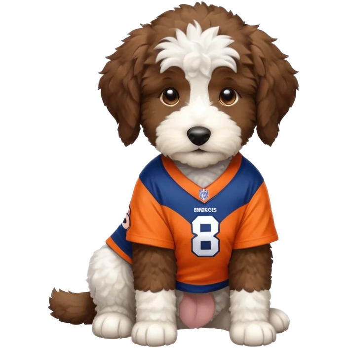 bernedoodle puppy wearing broncos jersey emoji