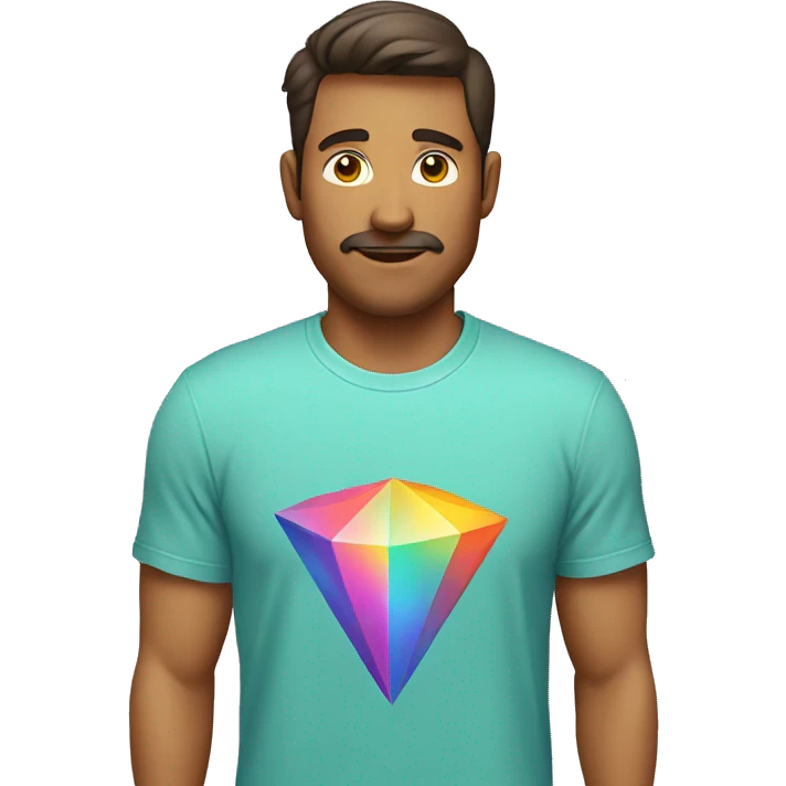 A man wearing a T-shirt with a prism-shaped logo. emoji