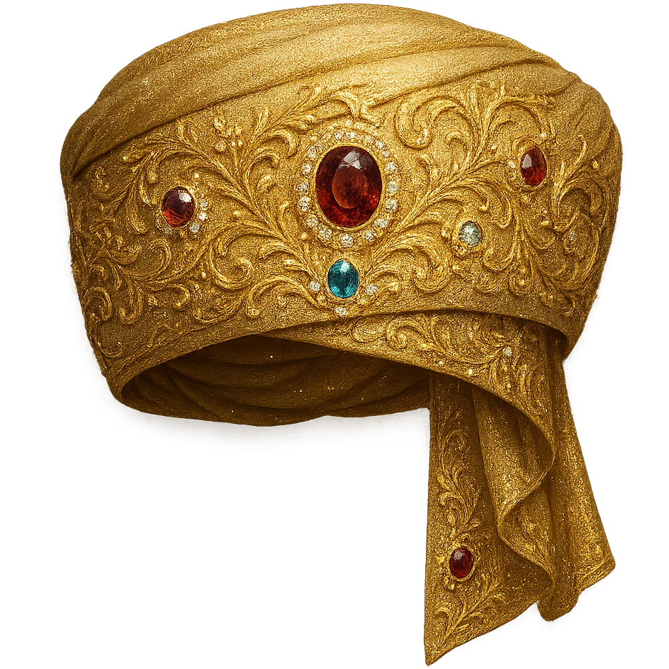 gold imama with gemstone accents, ornate, sparkling, realistic style emoji