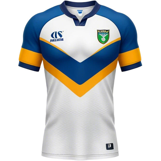 Cinematic Realistic image of a rugby jersey rendered in bold, dynamic team colors with intricately detailed fabric textures and natural creases, illuminated by dramatic stadium lighting emoji