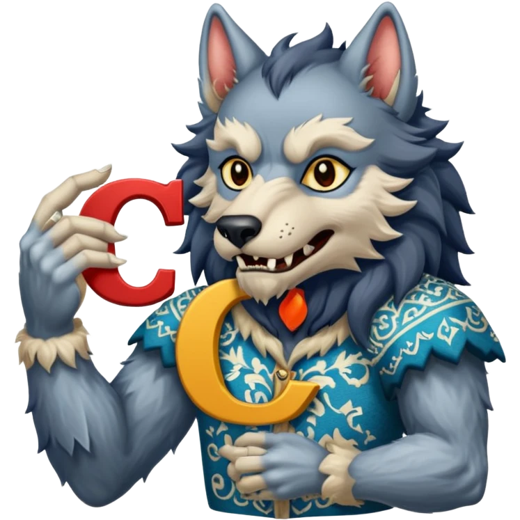 a werewolf hand holding the letter c make the c made out of persian carpet texture emoji