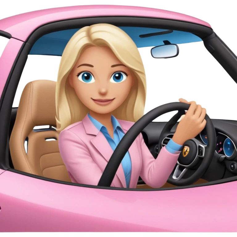 Pink porsche taycan with blonde with blue eyes driving it emoji