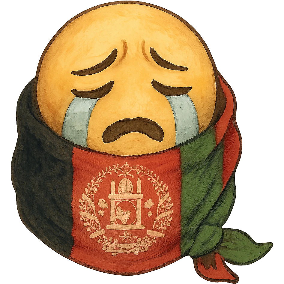 crying emoji wrapped in Afghanistan flag emoji
