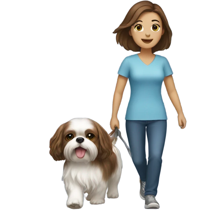 A brown-haired woman walking a Shih Tzu dog. emoji