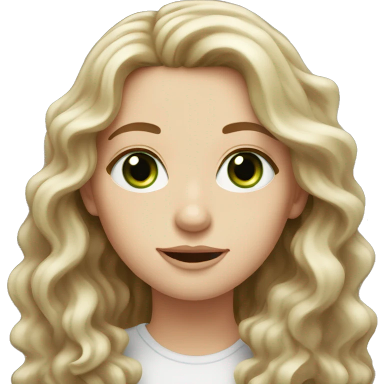 white girl with really long wavy brown hair with very green eyes emoji