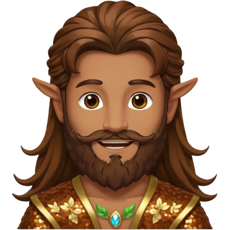 Pan, God of Nature from Gods and Goddesses with long brown hair and beard, brown sequin outfit emoji