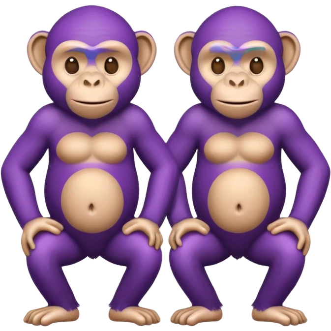 Two chimps wearing purple  back to back with two different personalities  emoji