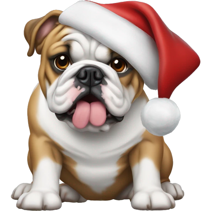 English bulldog with Santa hat emoji