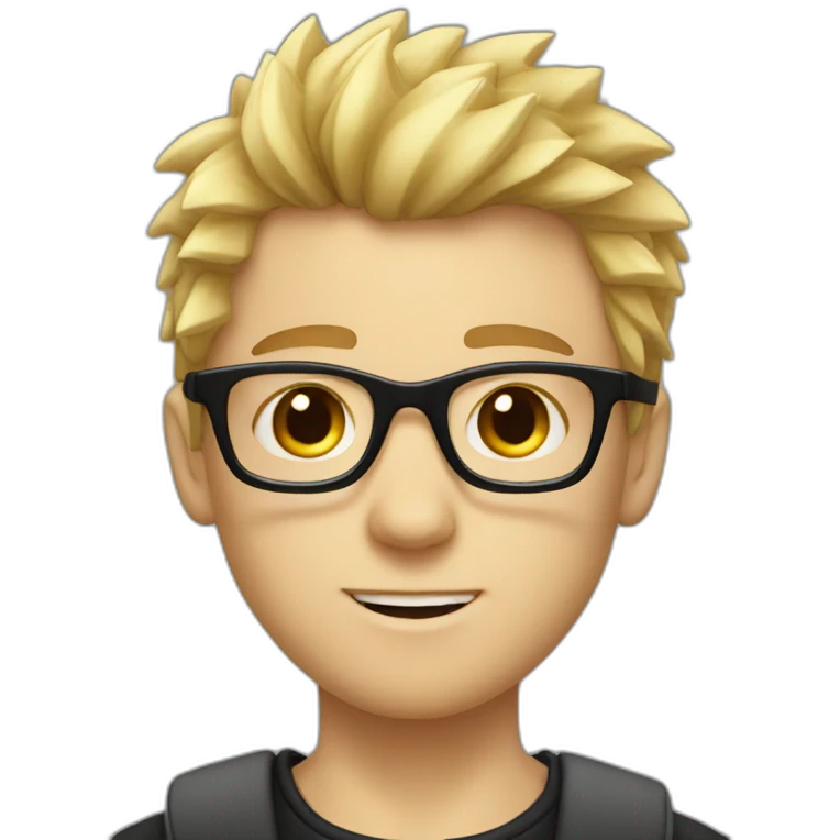white boy with black glasses and blond spikey hair emoji