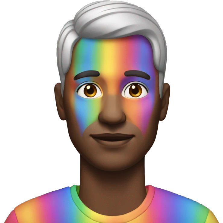 Man with a rainbow shirt and makeup emoji