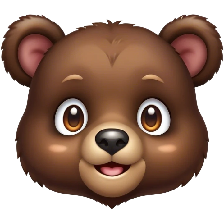 Cinematic Cute bear cub Portrait Emoji, Head tilted playfully and inquisitively, featuring a glossy dark brown fur with a natural sheen and round, sparkling eyes filled with gentle curiosity, Simplified yet irresistibly adorable features, highly detailed, glowing with a warm, friendly glow, high shine, affectionate and mighty, stylized with a touch of woodland whimsy, bright and endearing, soft glowing outline, capturing the essence of a mischievous yet loving bear cub, so playful it feels like it could amble out of the screen and into your arms! emoji